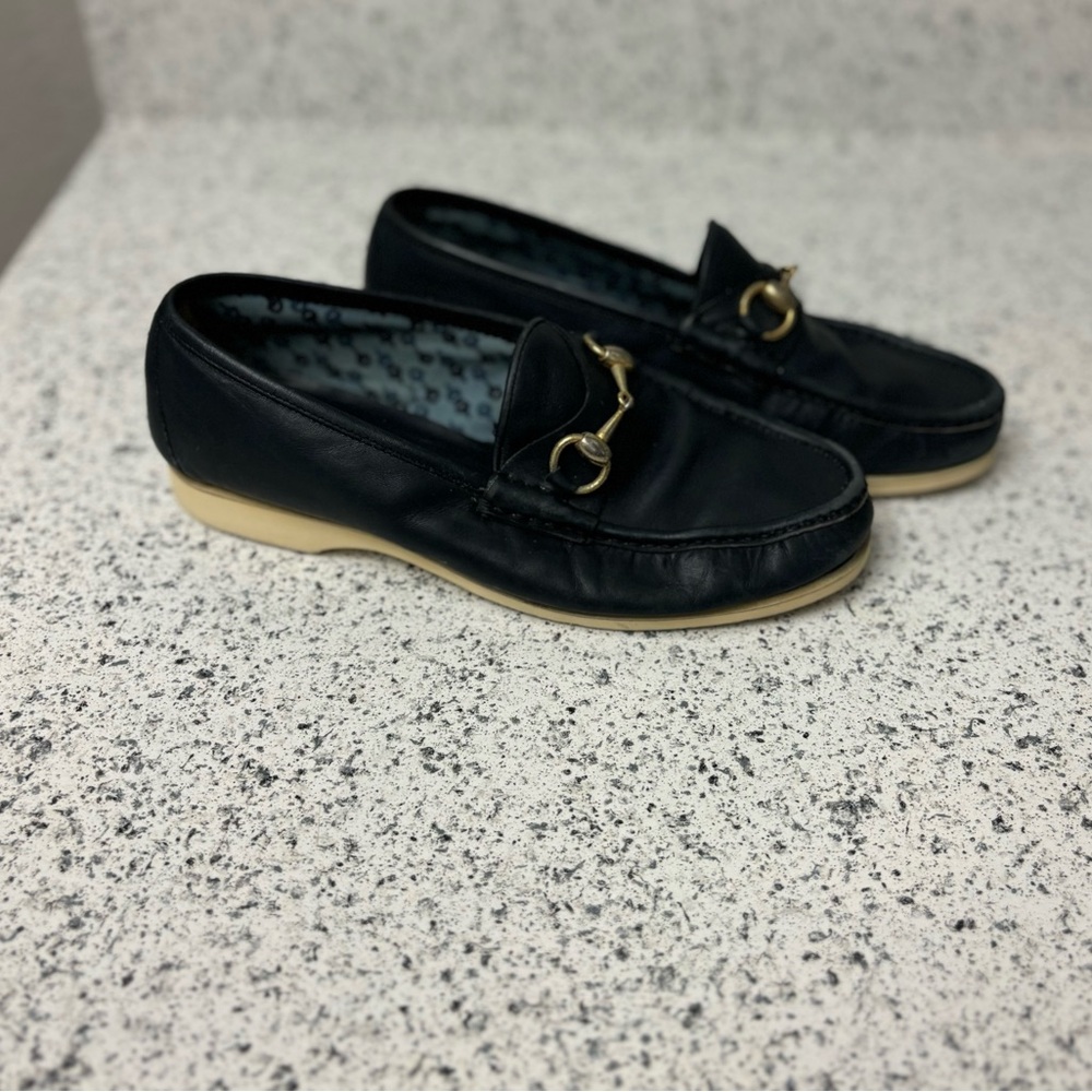Gucci Black Leather Horsebit Loafers with Cream Soles